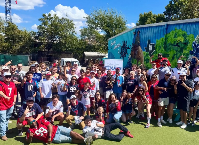 Daytime crowd at a watch party
